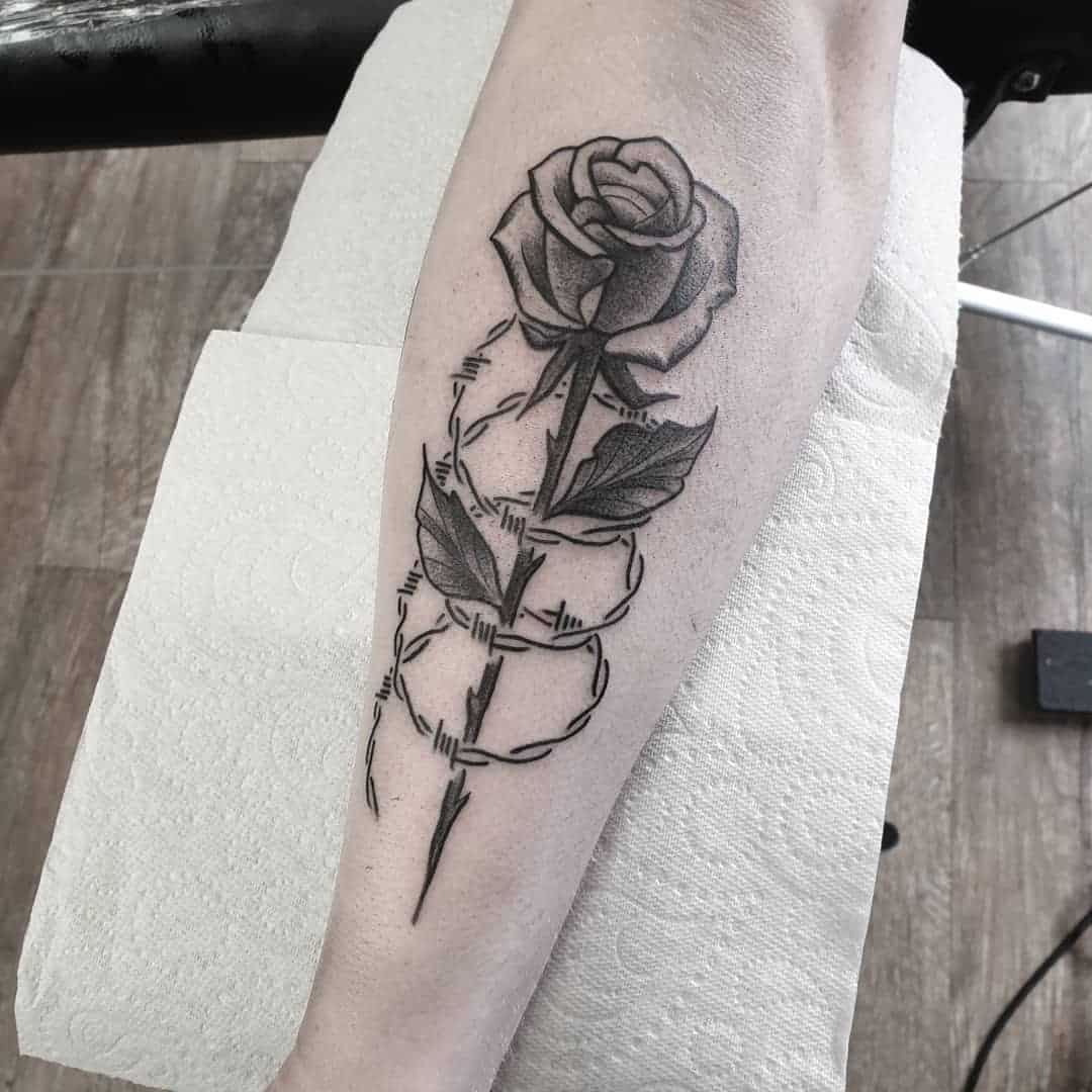 barbed wire rose tattoo