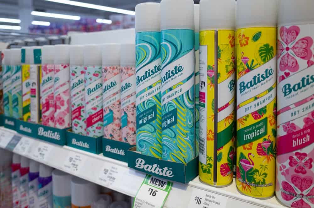 dry shampoos on store shelf