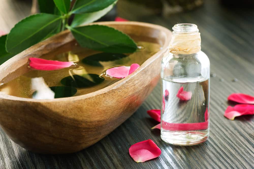 Natural spa scene with rose water