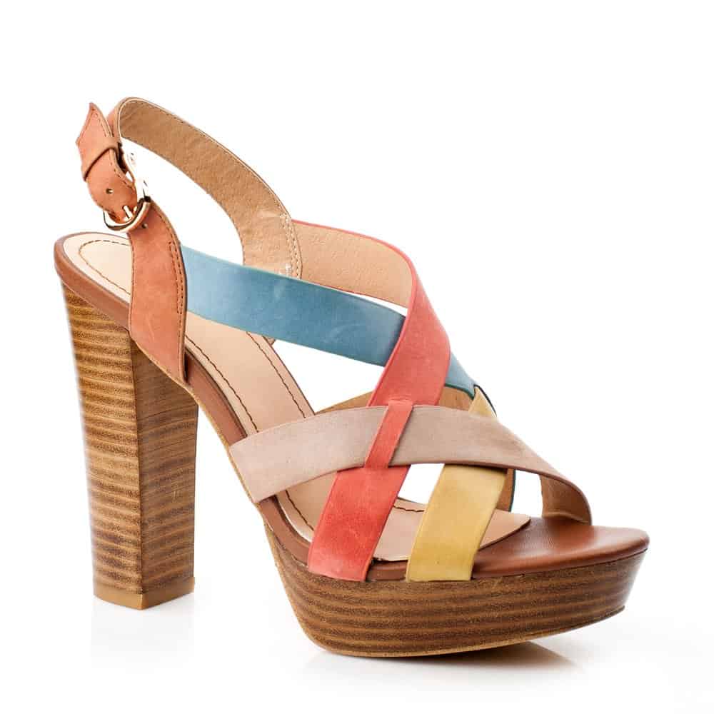 multicolored block heeled platform sandal