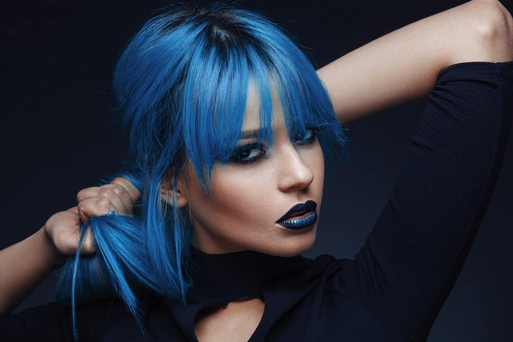 woman with dyed blue hair