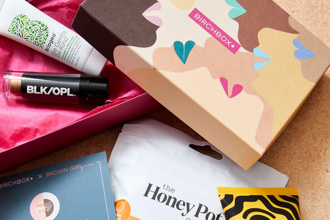 open birchbox with beauty products