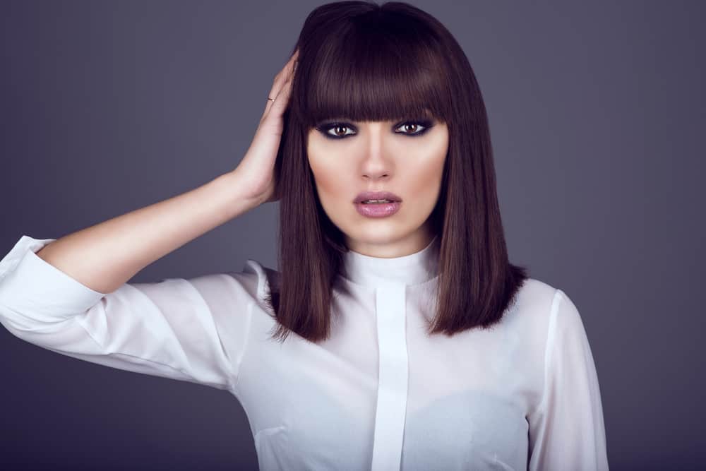 woman with dark bangs