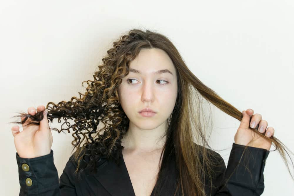 woman with straight and curly hair