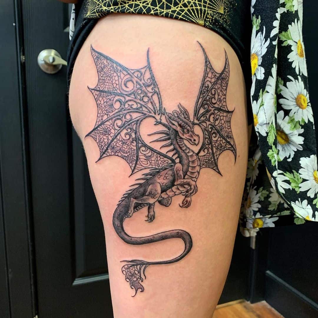 50 Dragon Tattoo Ideas Timeless Beautiful Powerful   Classic Winged Dragon Tattoo 