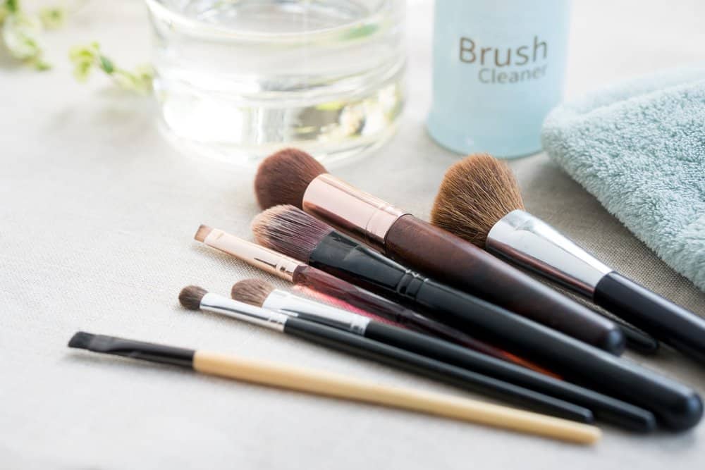 makeup brushes near makeup cleaner