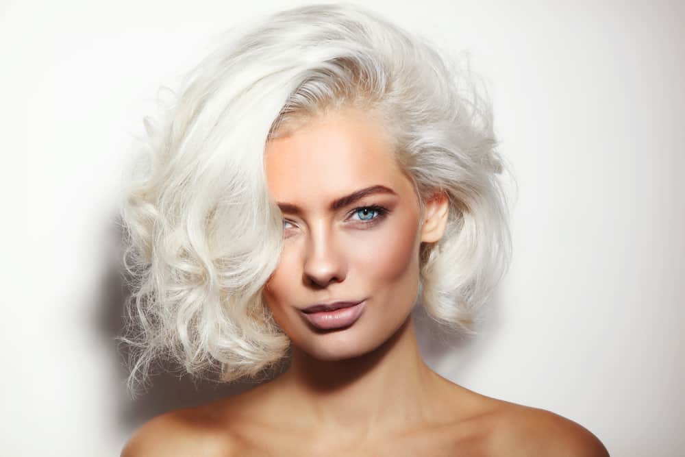 woman with bleached platinum hair