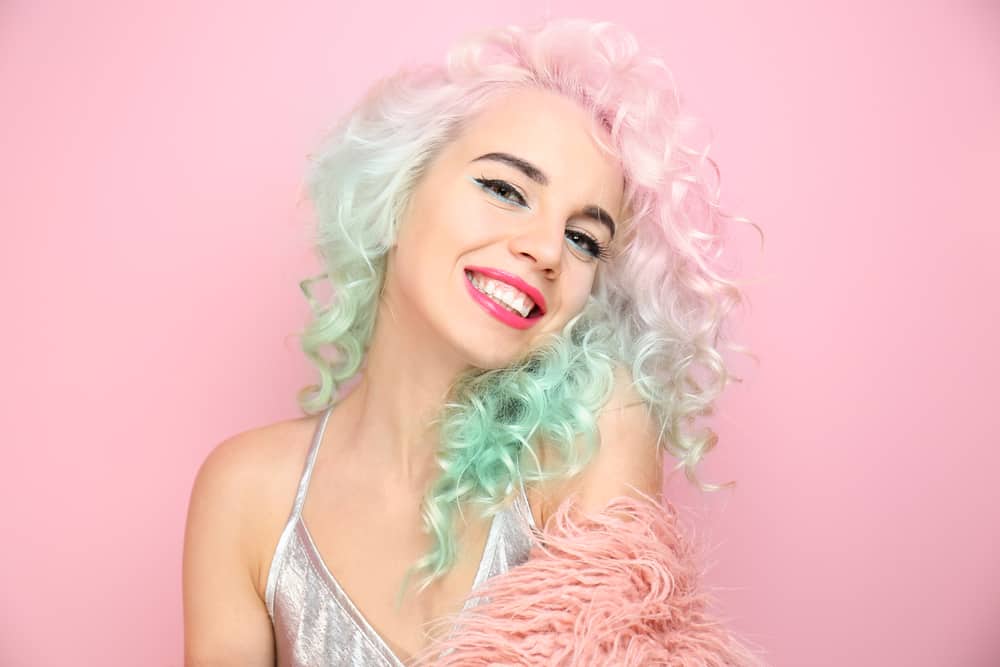 woman with curly pastel hair