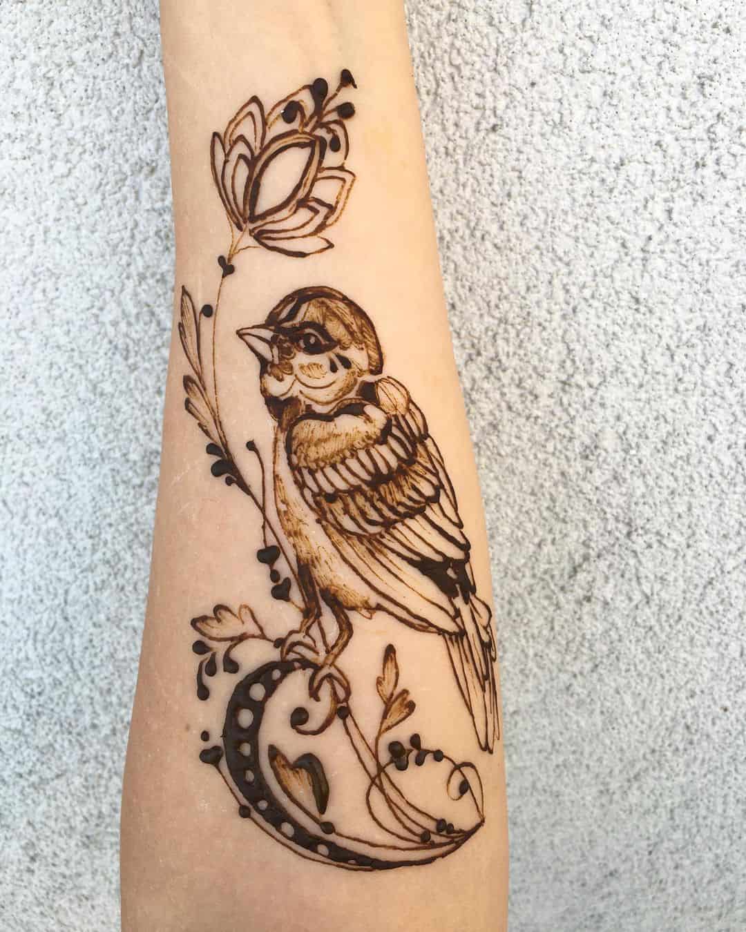50+ Henna Tattoo Concepts - Lovely Inspirations | Forearm Bird Henna Tattoo