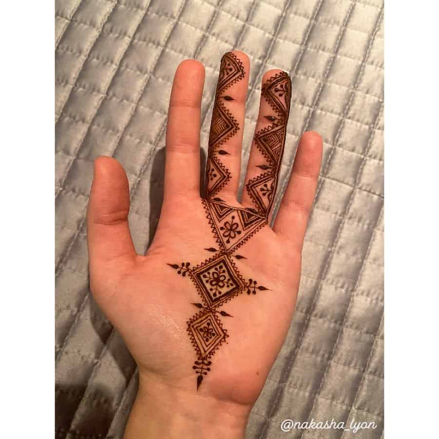 50+ Henna Tattoo Concepts - Lovely Inspirations | Geometric Palm Henna Tattoo