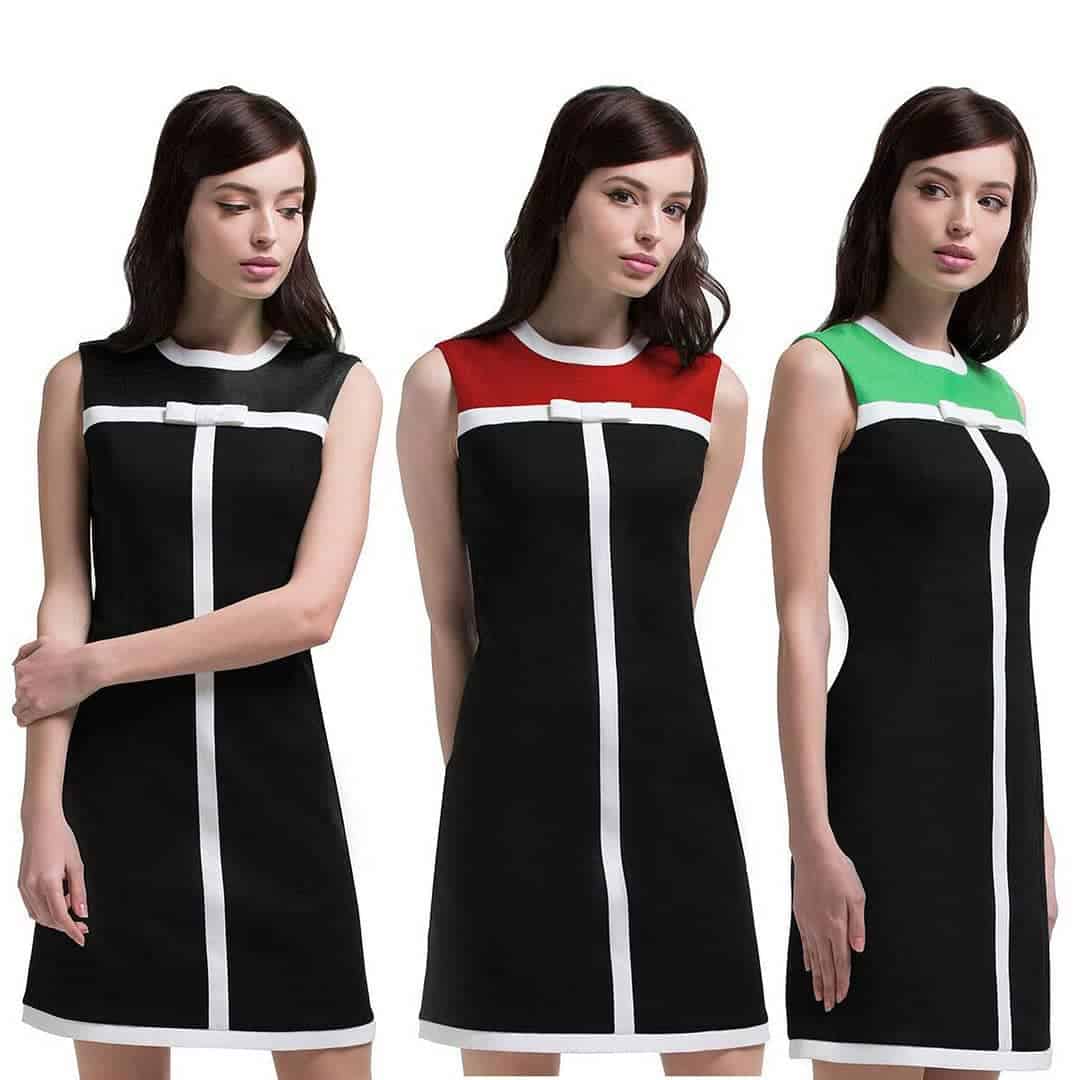 Model in 3 colors of mod dress