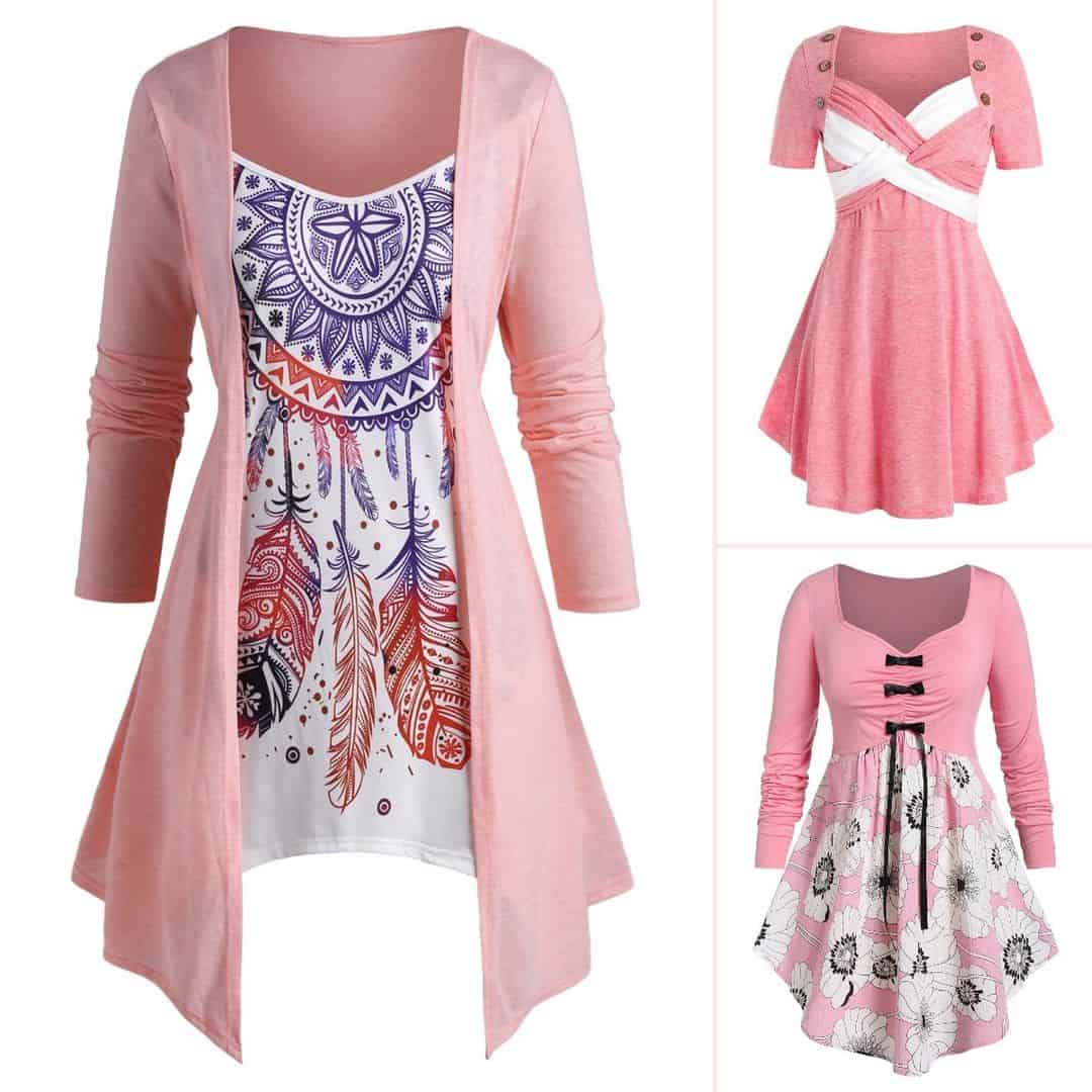 Three tunic blouses in pink