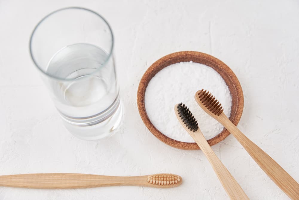 baking soda paste with toothbrushes