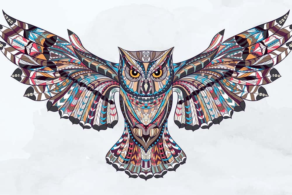 colorful owl tattoo sketch