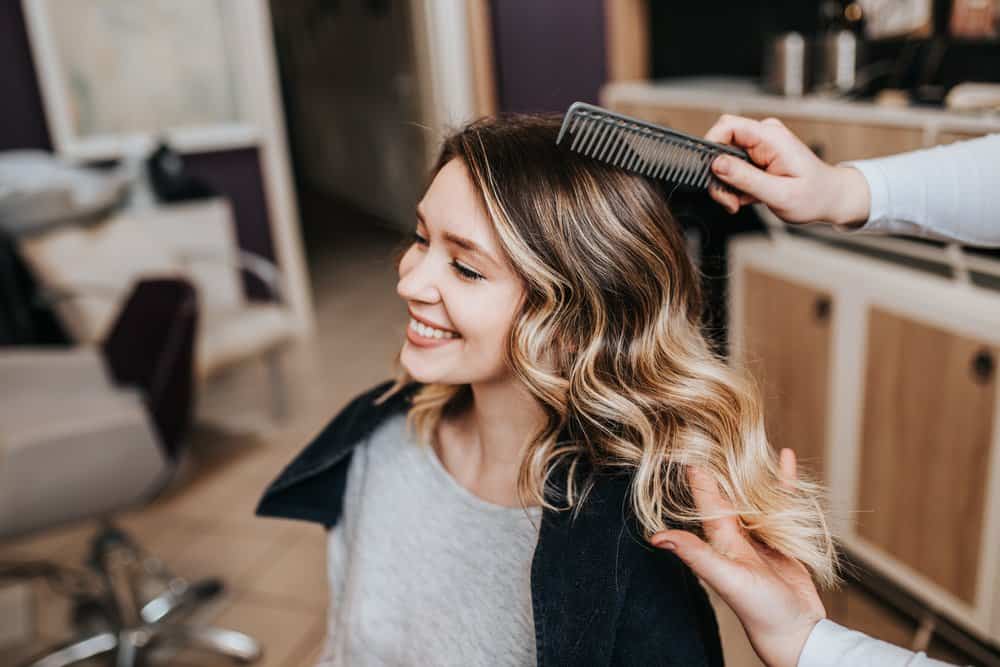 happy woman with highlights