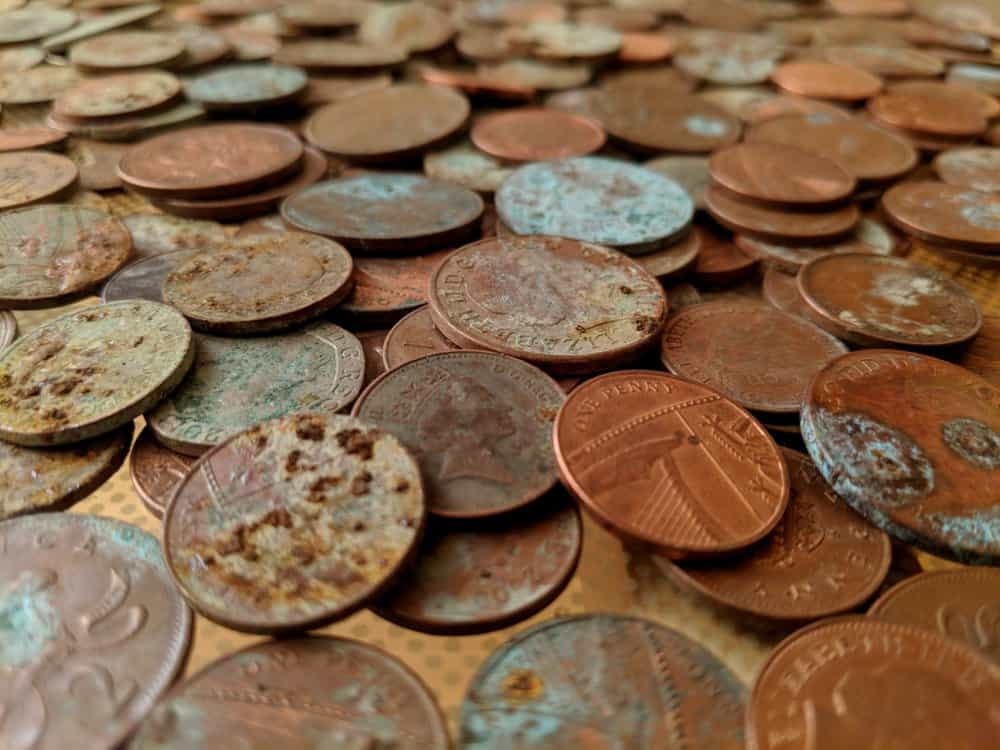rusted copper coins