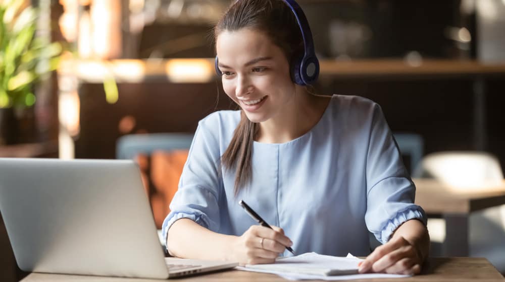 woman studying online