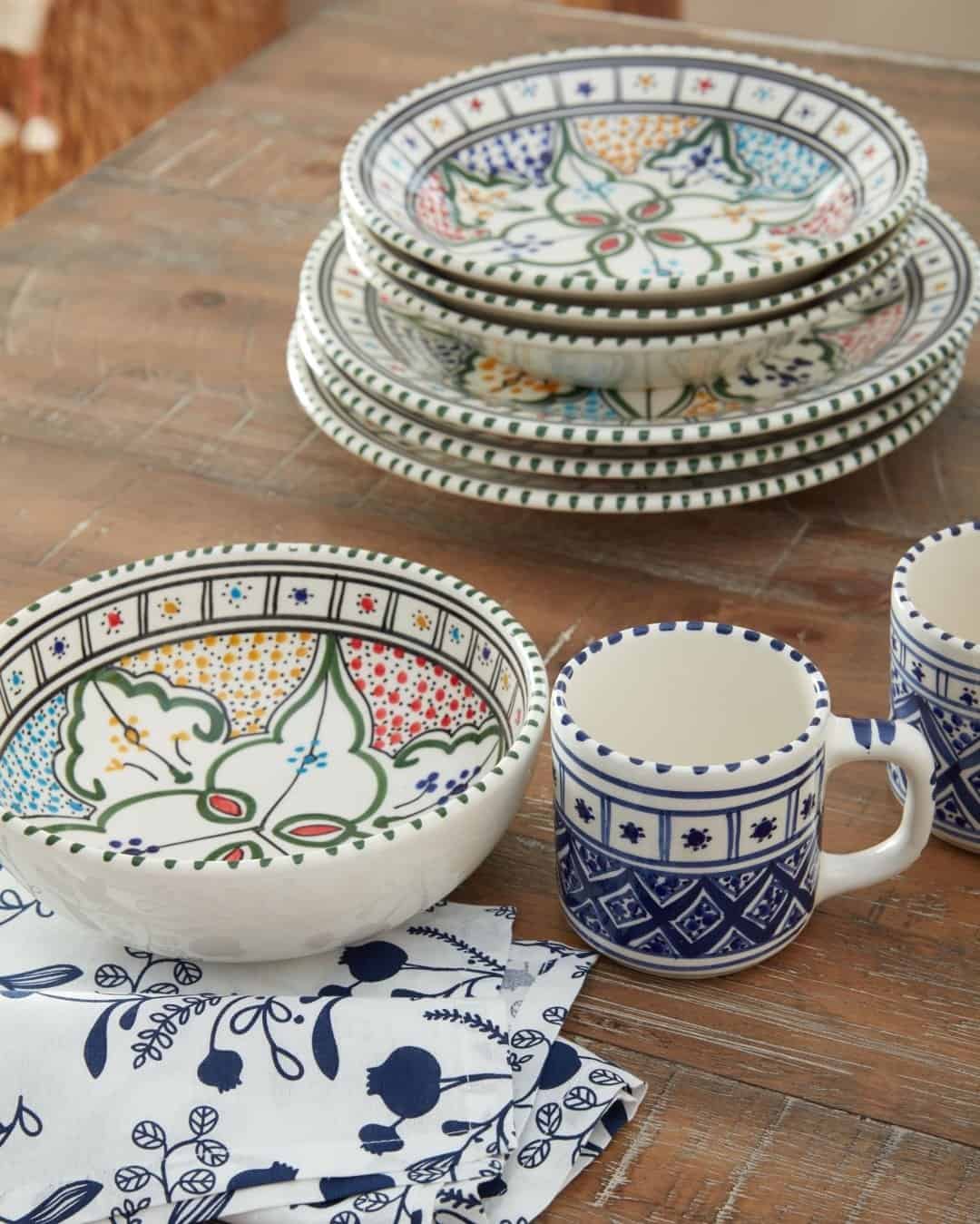 Mosaic dishes on a table