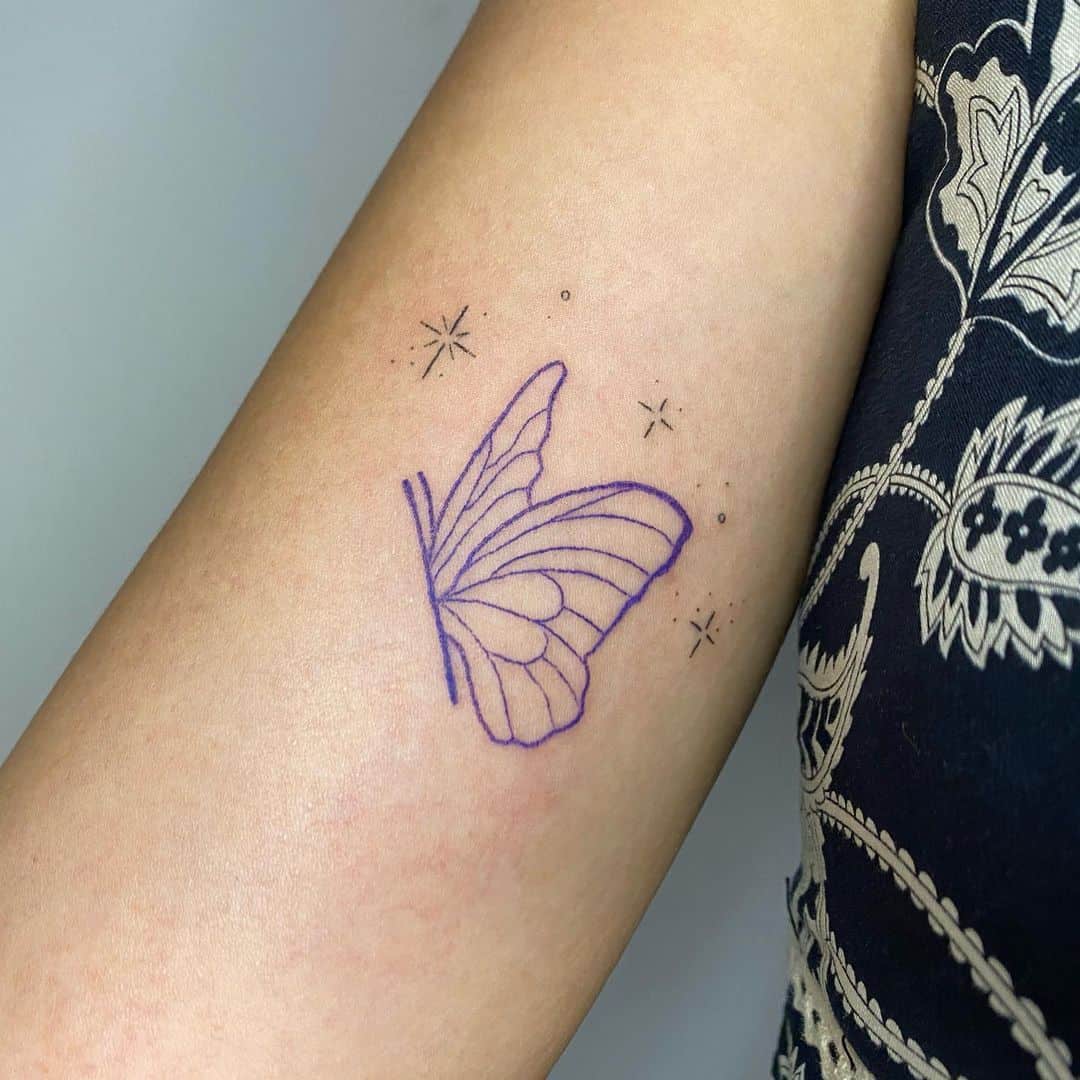 50+ Stick and Poke Tattoo Design Concepts | Purple Butterfly