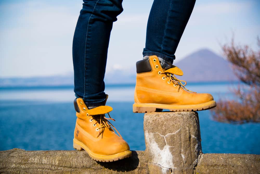 person wearing Timberland boots